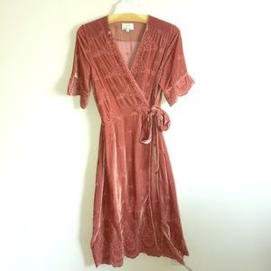 Johnny Was Jade Velvet midi Wrap Dress w/ eyelet